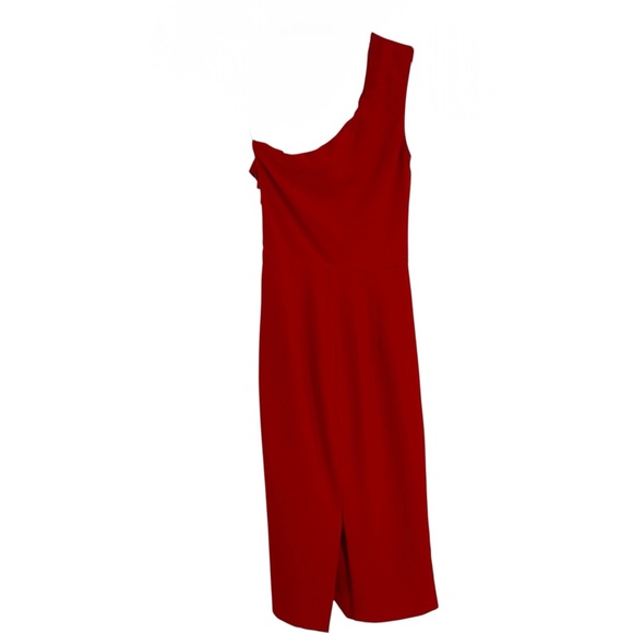 Dress The Population Martine One Shoulder Dress Size XS Red Ruched Midi Party - Picture 3 of 10